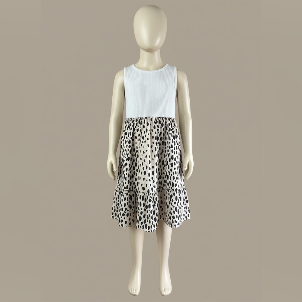 Stylish White and Leopard Print Kids Dress